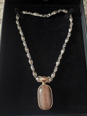 Silver Necklace with Brown Cat's Eye Pendant